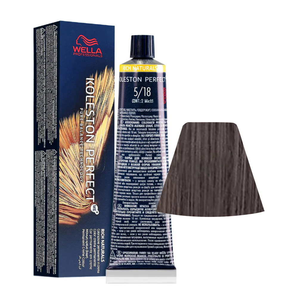 Wella Koleston Perfect Me+ Rich Naturals 5/18 Castano Chiaro Cenere Perla 60ml - colorazione permanente
