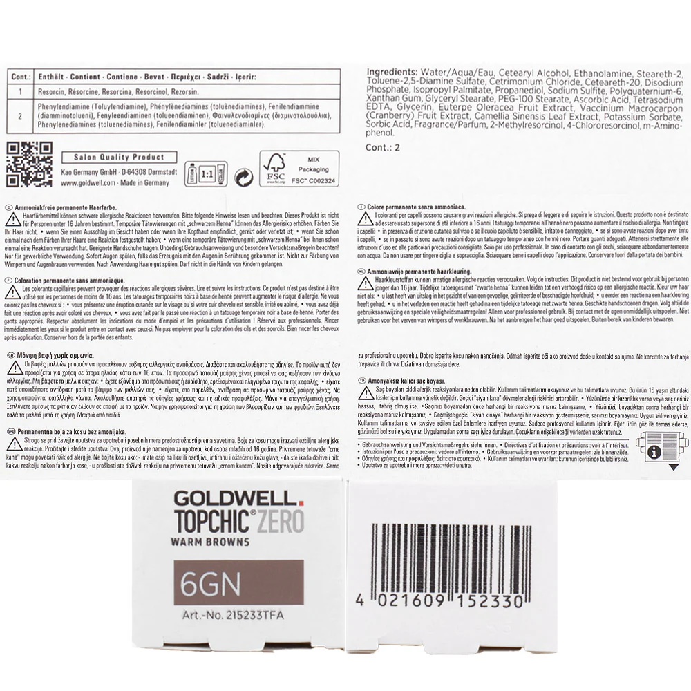 6GN Topchic Zero Warm Browns Dark Gold Natural Blonde tb 60ml - colorazione permanente senza ammoniaca - Image 2