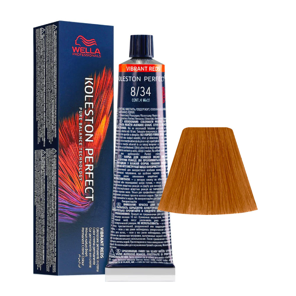 Wella Koleston Perfect Vibrant Reds 8/34 Biondo Chiaro Oro Ramato 60ml - colorazione permanente