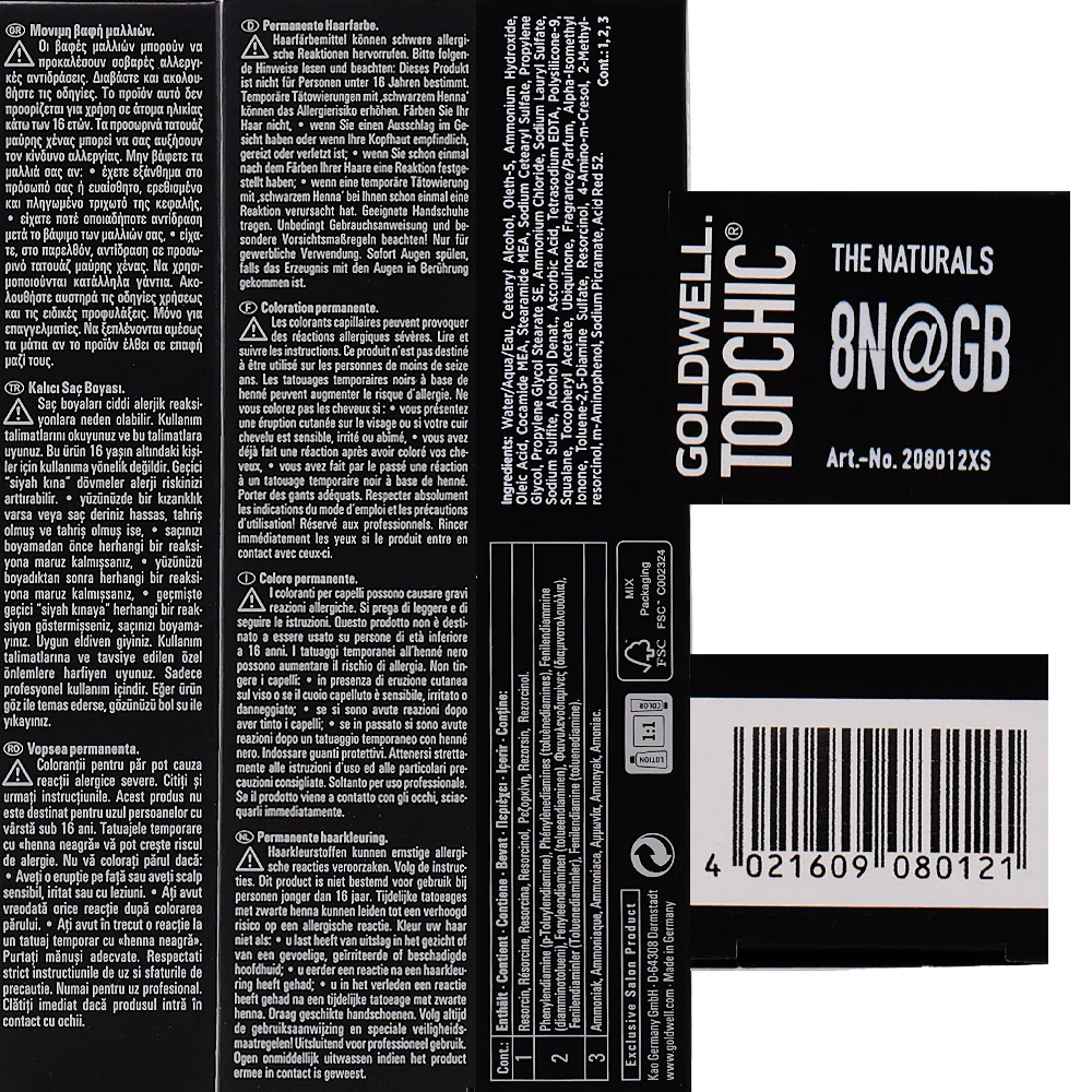 Goldwell Topchic Tube 8N@GB Light Blonde Elumenated Gold Beige  60ml  - colore permanente in tubo - Image 2