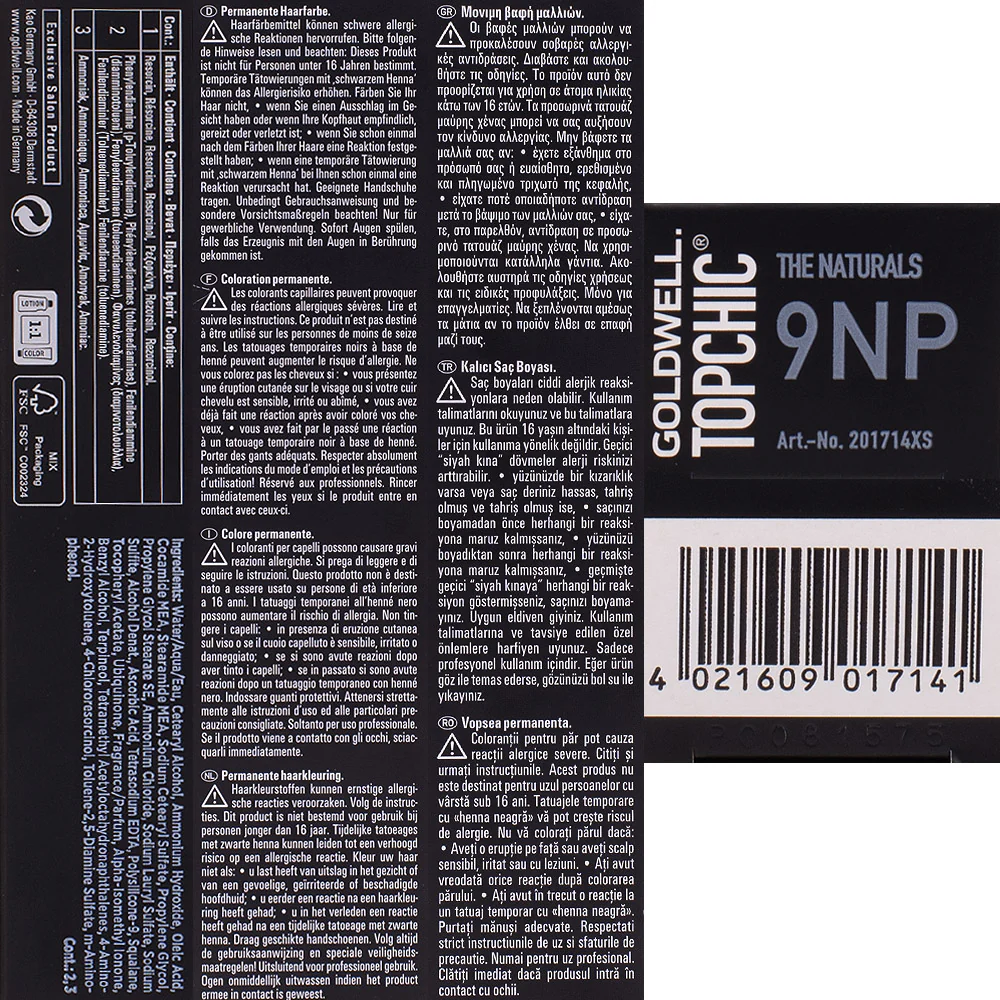 Goldwell Topchic Tube 9NP Very Light Natural Pearl Blonde  60ml - colore permanente in tubo - Image 2