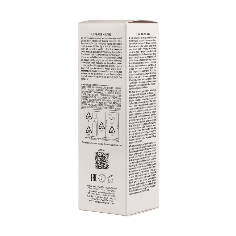 Alfaparf Milano Il Salone Plex Rebuilder Oil 100ml - olio ristrutturante per capelli rovinati - Image 2