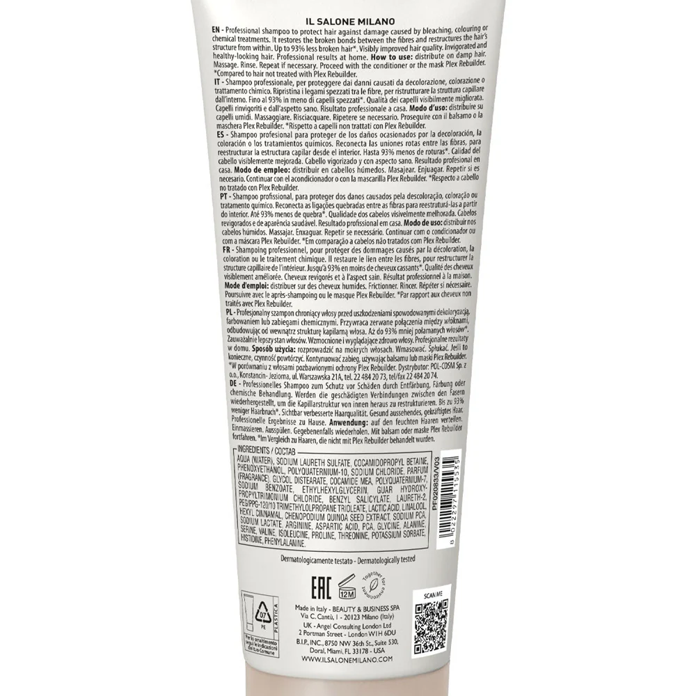 Alfaparf Milano Il Salone Plex Rebuilder Shampoo 250ml - shampoo ristrutturante per capelli rovinati - Image 2