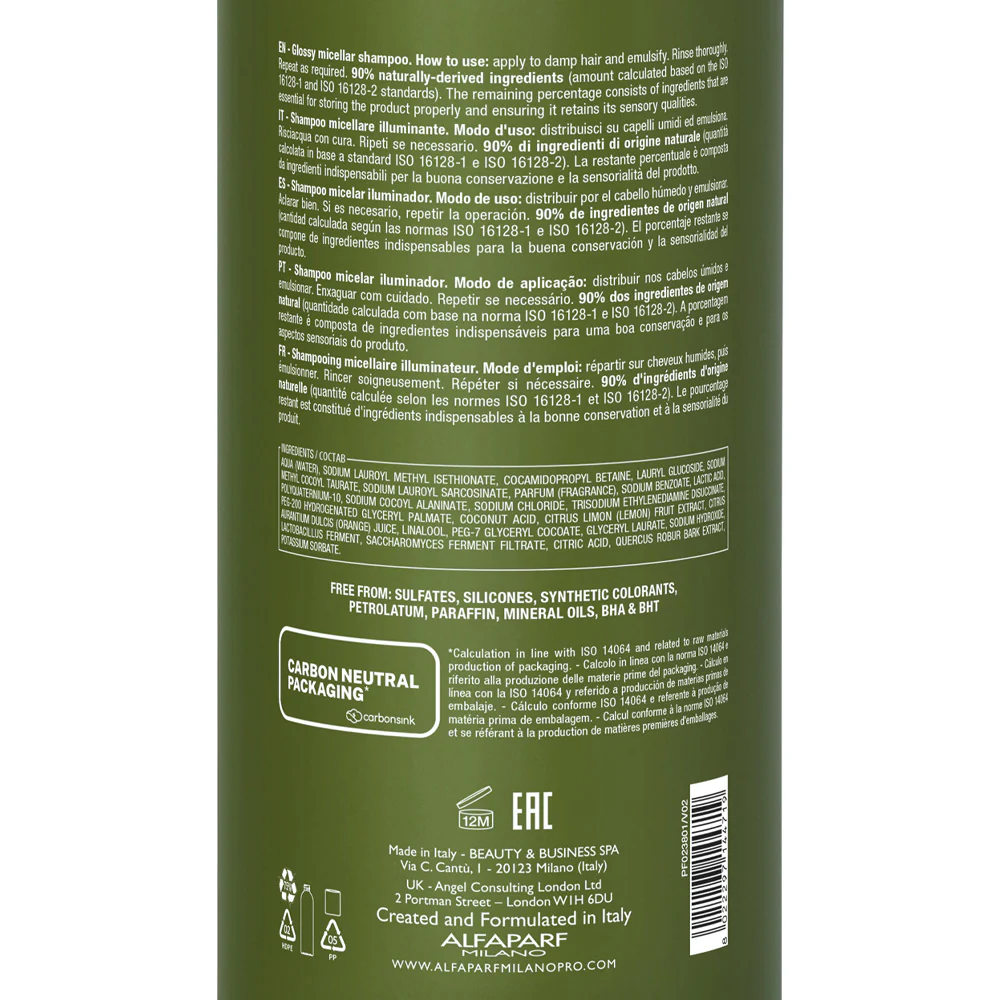 Alfaparf Milano Benvoleo Glossy Micellar Shampoo 1000ml - shampoo micellare illuminante - Image 2