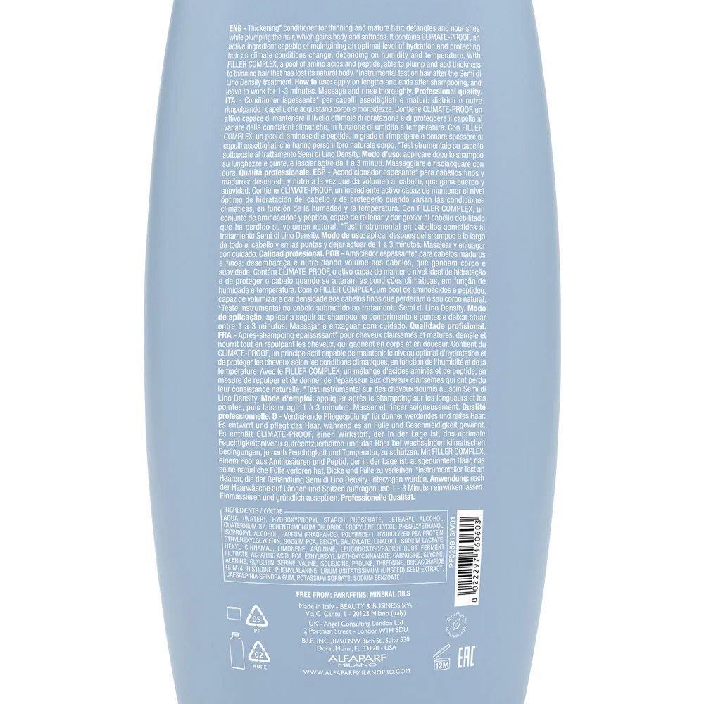 Alfaparf Milano Semi Di Lino Density Thickening Conditioner 1000ml - balsamo ispessente - Image 2