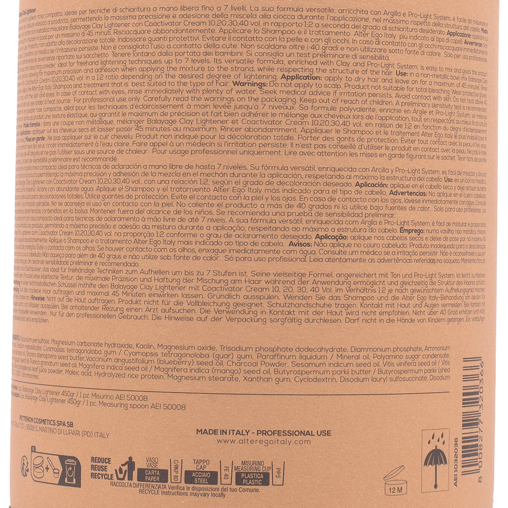 Alterego Blondego Balayage Clay Lightener 450gr - polvere decolorante rosa compatta - Image 2
