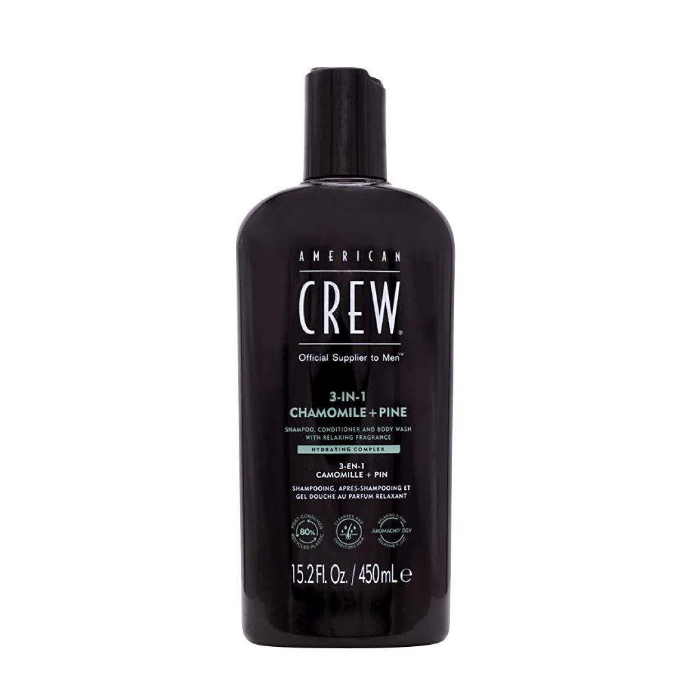 American Crew 3-in-1 Chamomile+Pine 450ml - shampoo, balsamo e bagnodoccia