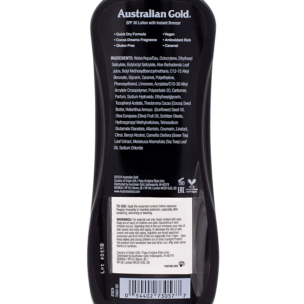 Australian Gold Spf30 Instant Bronzer Lotion Sunscreen 237ml - protezione solare con autoabbronzante - Image 2