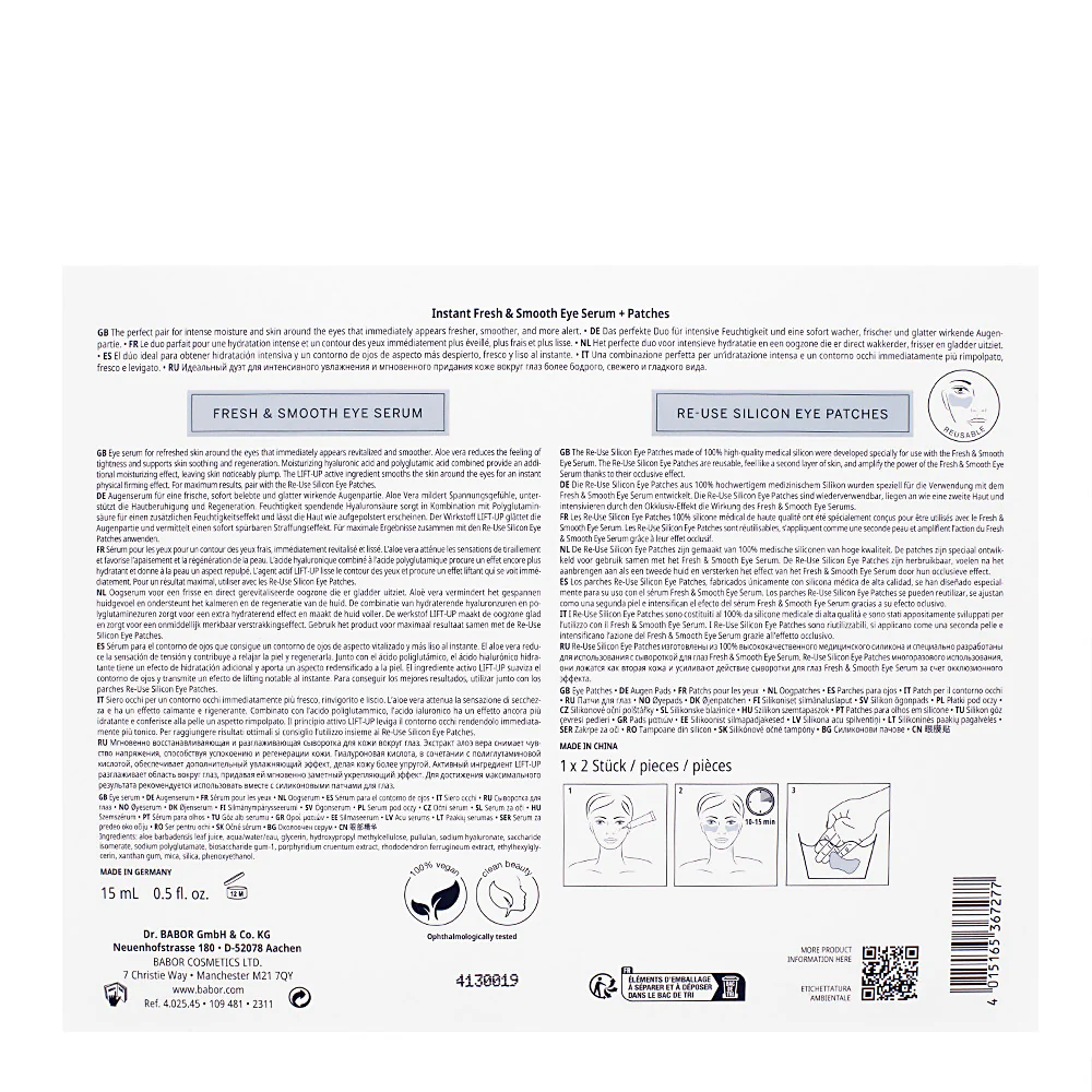 Babor Skinovage Moisturizing Instant Fresh & Smooth Eye Serum + Patches - siero contorno occhi + patches - Image 4