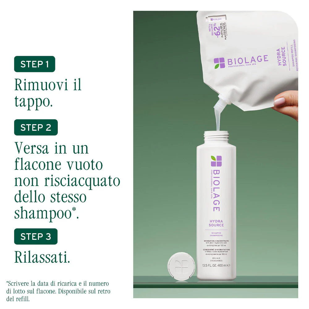 Biolage Professional Hair Spa Hydra Source Refill Shampoo 500ml - eco ricarica shampoo idratante - Image 6