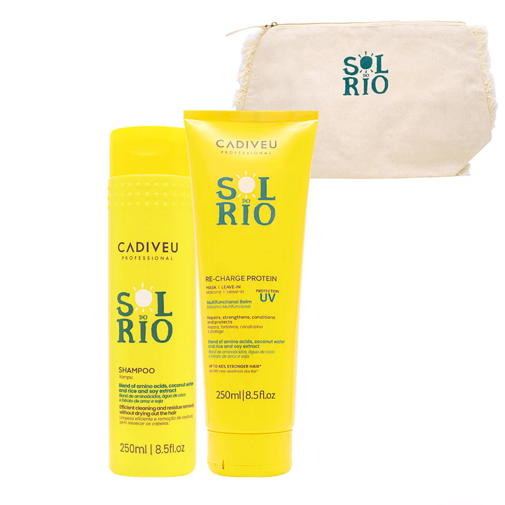 Cadiveu Sol Do Rio Professional Shampoo 250ml Protein Mask 250ml Beach Pochette OMAGGIO