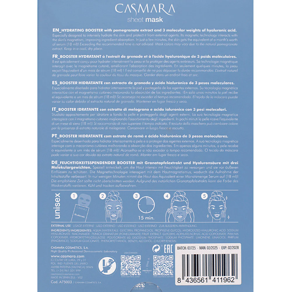 Casmara Sheet Mask Hyaluronic Booster Mask pz 10x18ml - maschera in tessuto idratante - Image 2