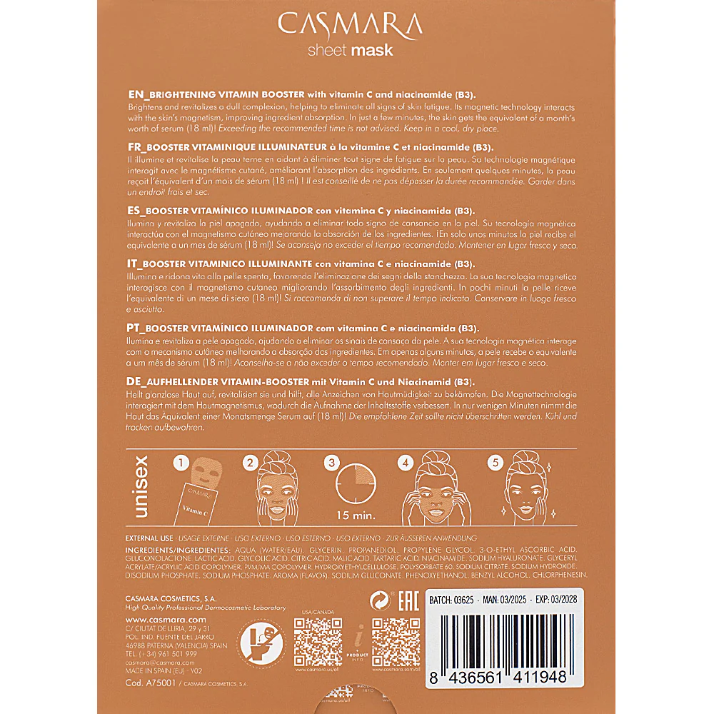 Casmara Sheet Mask Vitamin C 10pz - maschera viso in tessuto illuminante - Image 5