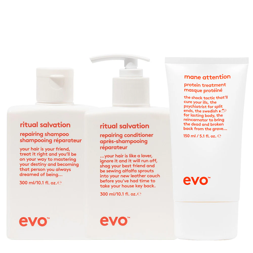 Evo Repair Ritual Salvation Repairing Shampoo 300ml Conditioner 300ml Mane Attention Protein Treatment 150ml