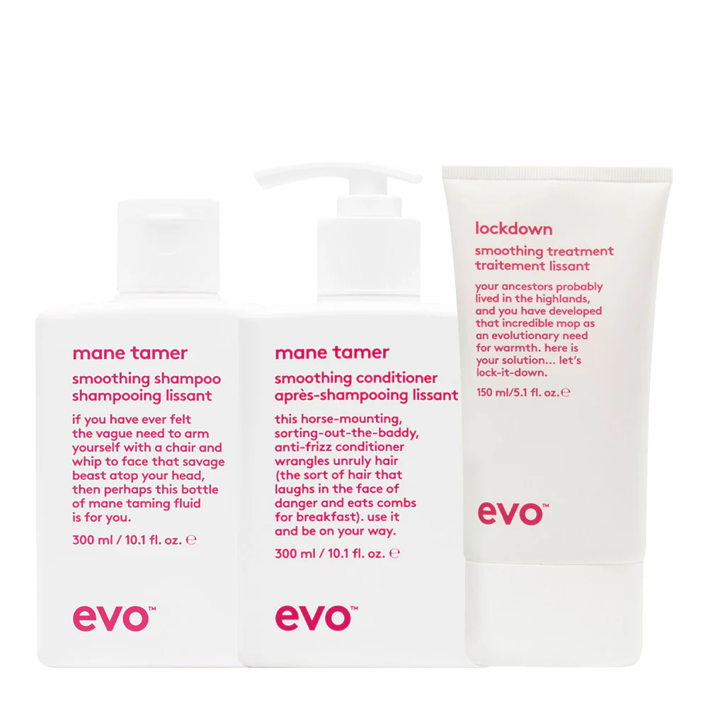 Evo Smooth Mane Tamer Smoothing Shampoo 300ml Conditioner 300ml Treatment 150ml