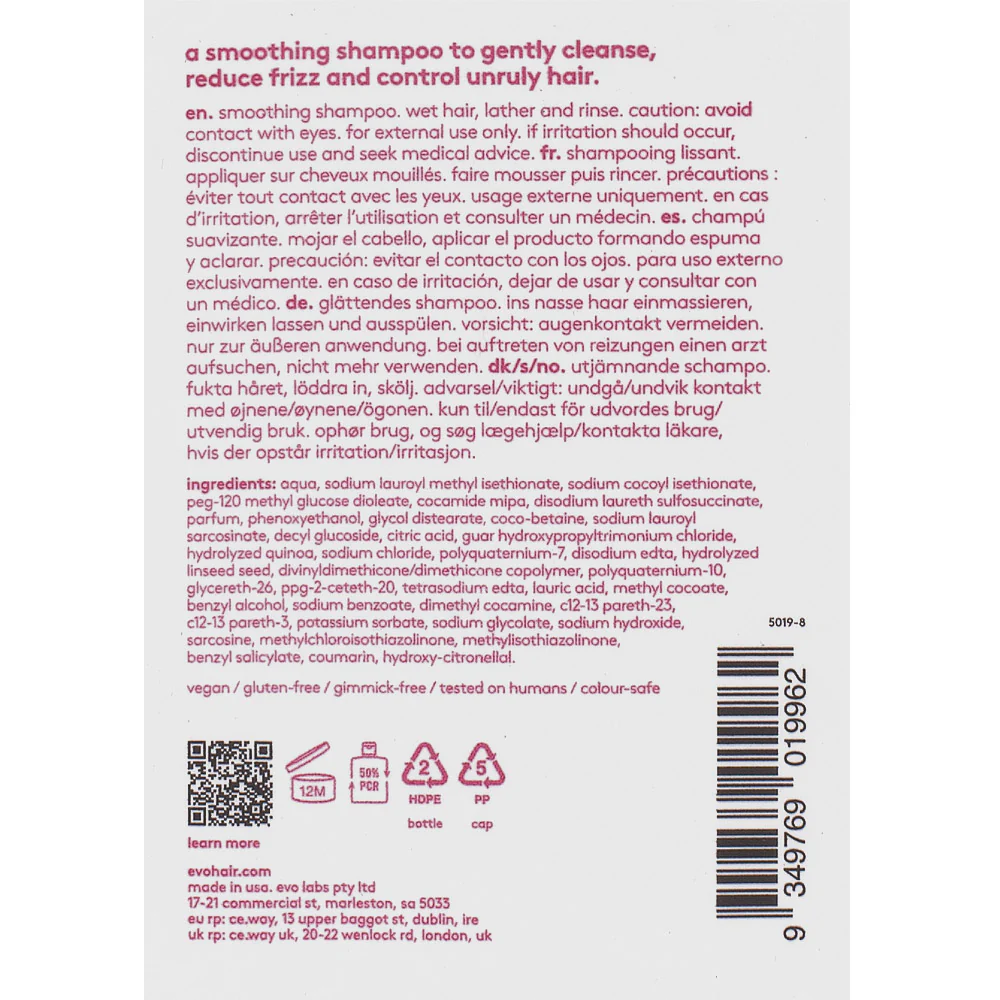 Evo Smooth Mane Tamer Smoothing Shampoo 300ml - shampoo lisciante - Image 2