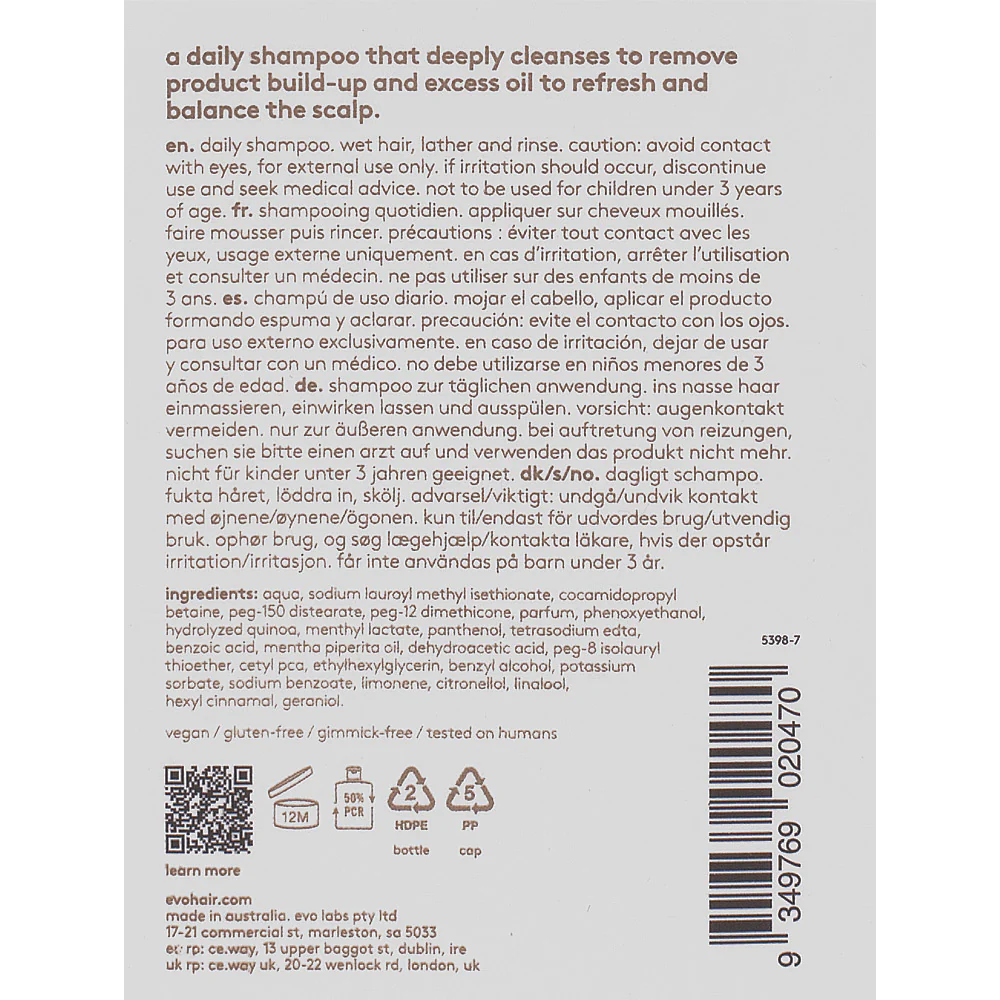 Evo Style Normal Persons Daily Shampoo 300ml - shampoo quotidiano delicato - Image 2