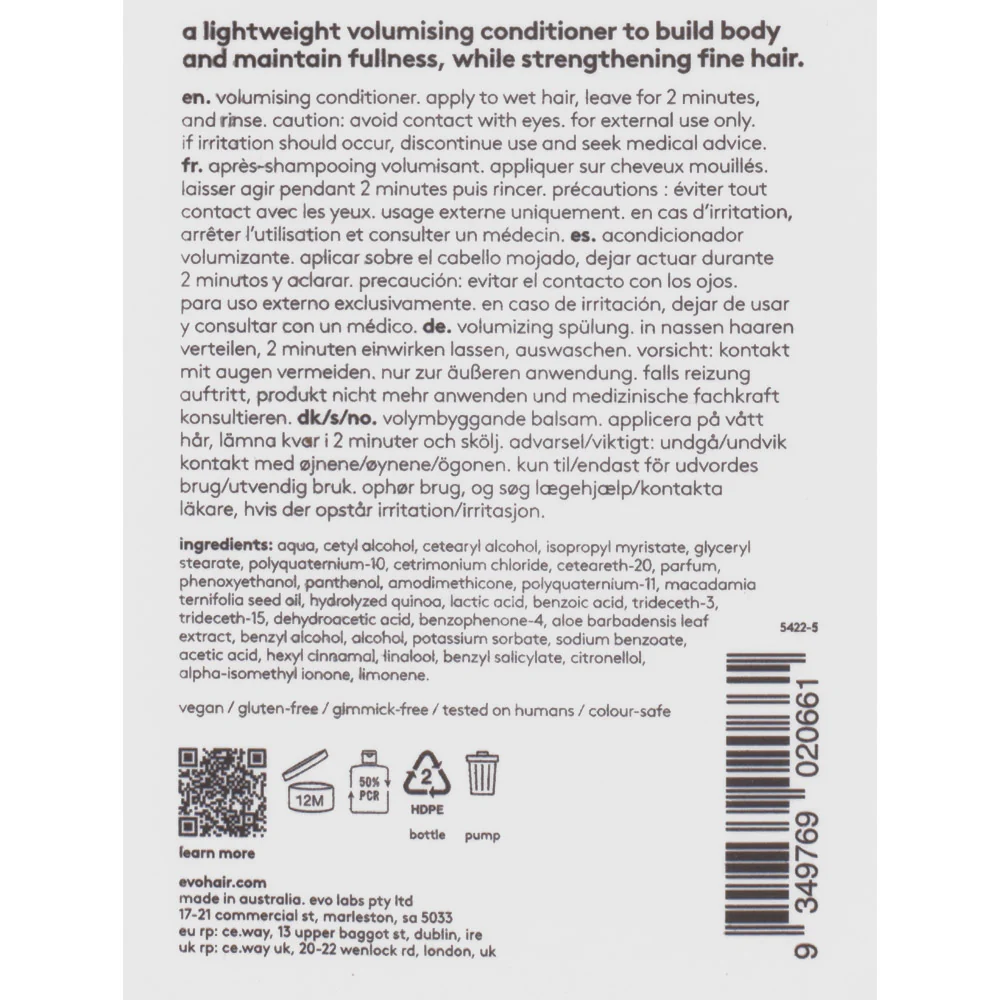 Evo Volume Bride Of Gluttony Volumising Conditioner 300ml - balsamo volumizzante - Image 2
