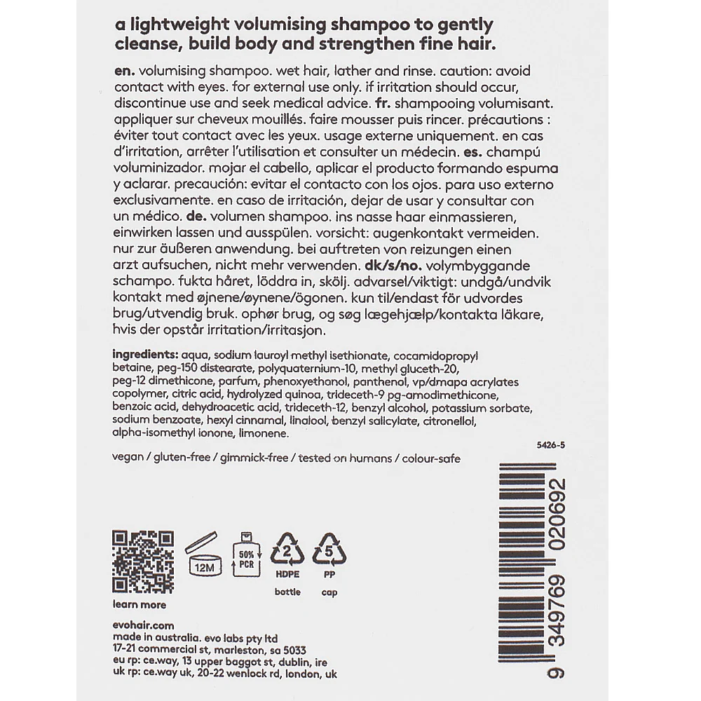 Evo Volume Gluttony Volumising Shampoo 300ml - shampoo volumizzante - Image 2