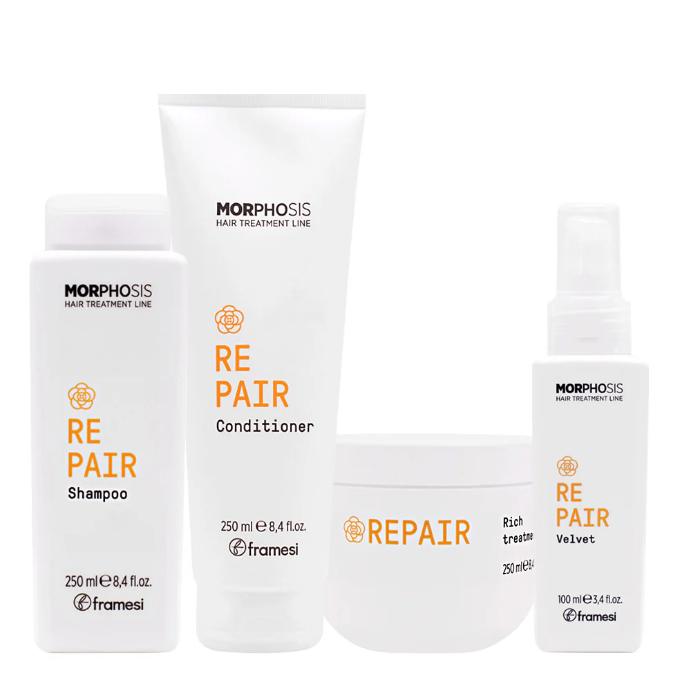 Framesi Morphosis Repair Shampoo 250ml Conditioner 250ml Rich Treatment 250ml Velvet 100ml