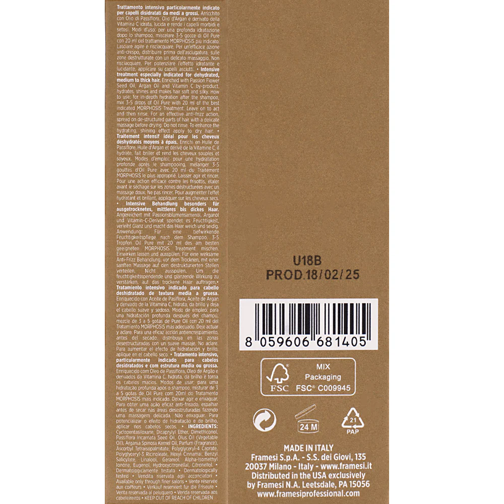 Framesi Morphosis Sublimis Oil Pure 100ml - olio capelli secchi e disidratati - Image 2