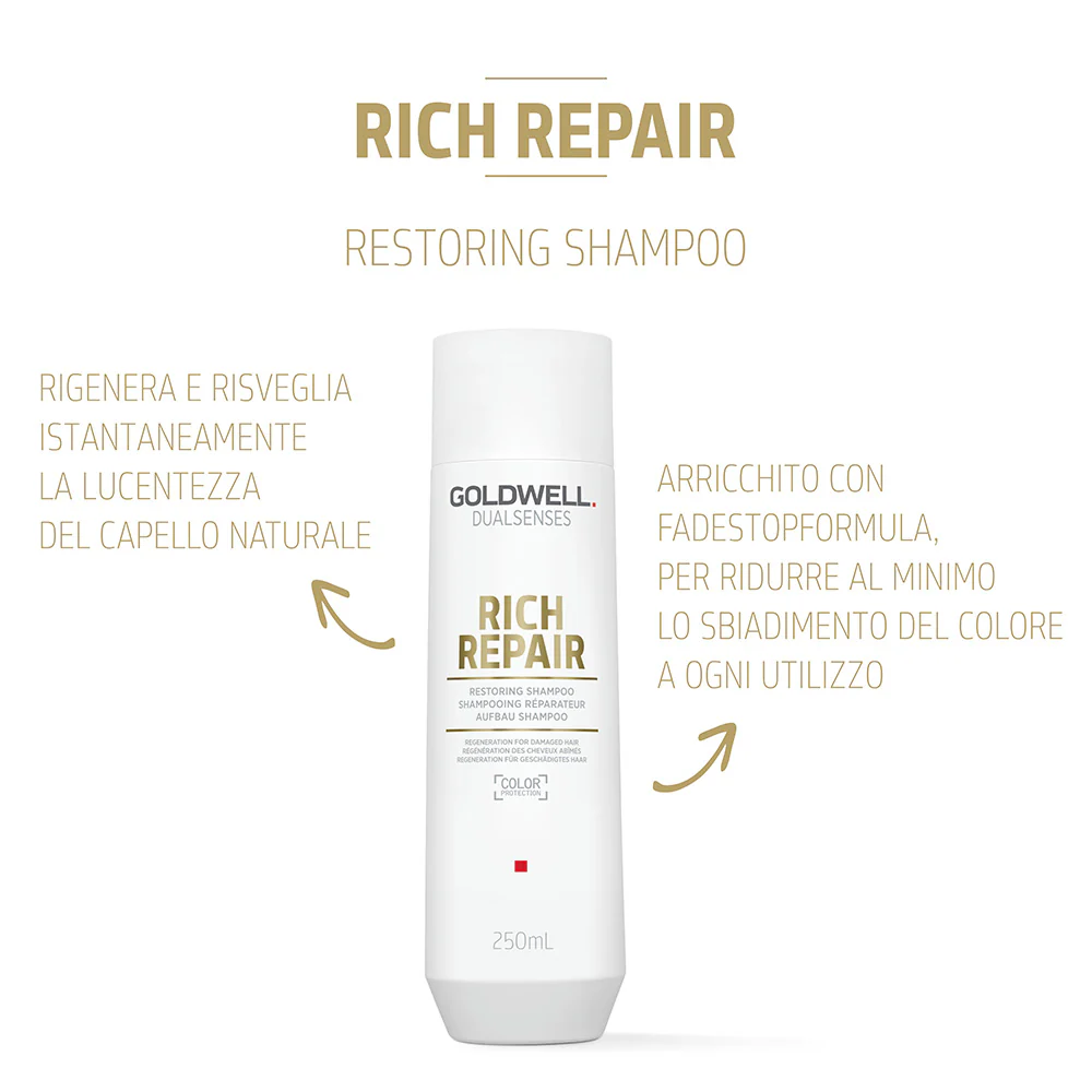 Goldwell Dualsenses Rich Repair Restoring Shampoo 250ml - shampoo per capelli secchi o danneggiati - Image 2