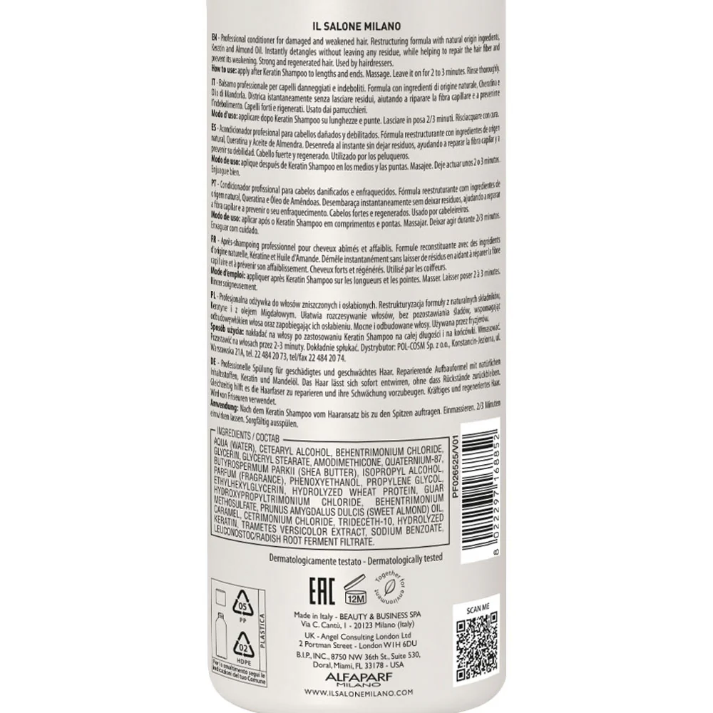 Il Salone Milano Keratin Conditioner 500ml - balsamo per capelli danneggiati e indeboliti - Image 4