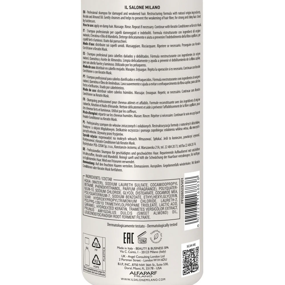 Il Salone Milano Keratin Shampoo 500ml - shampoo per capelli danneggiati e indeboliti - Image 3