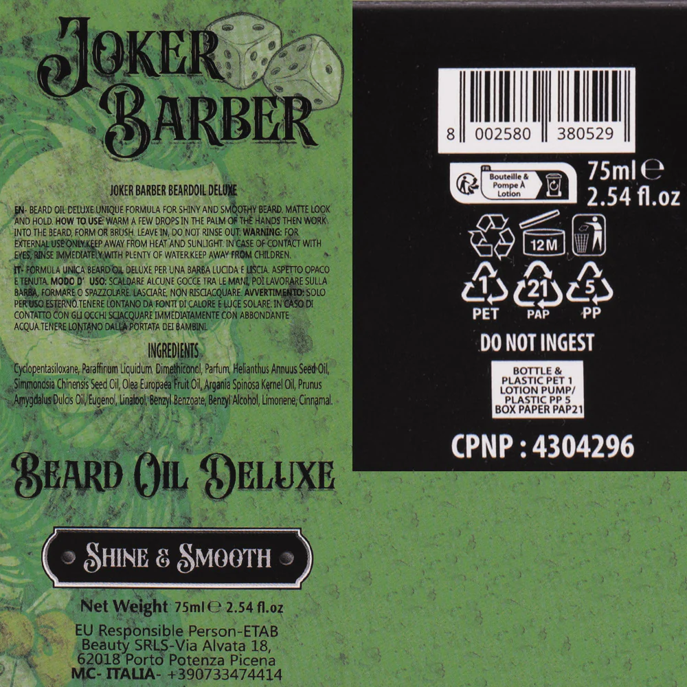 Joker Barber Beard Oil Deluxe 75ml - olio barba idratante  - Image 3