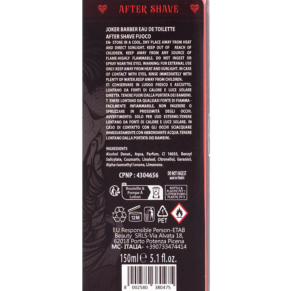 Joker Barber Eau de Toilette After Shave Fuoco 150ml - dopobarba profumato - Image 3