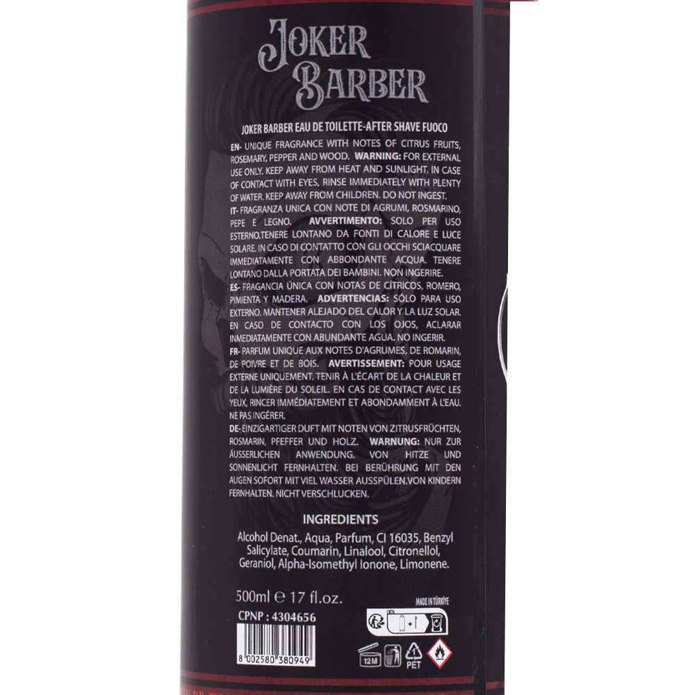 Joker Barber Eau de Toilette After Shave Fuoco 500ml - dopobarba profumato - Image 2