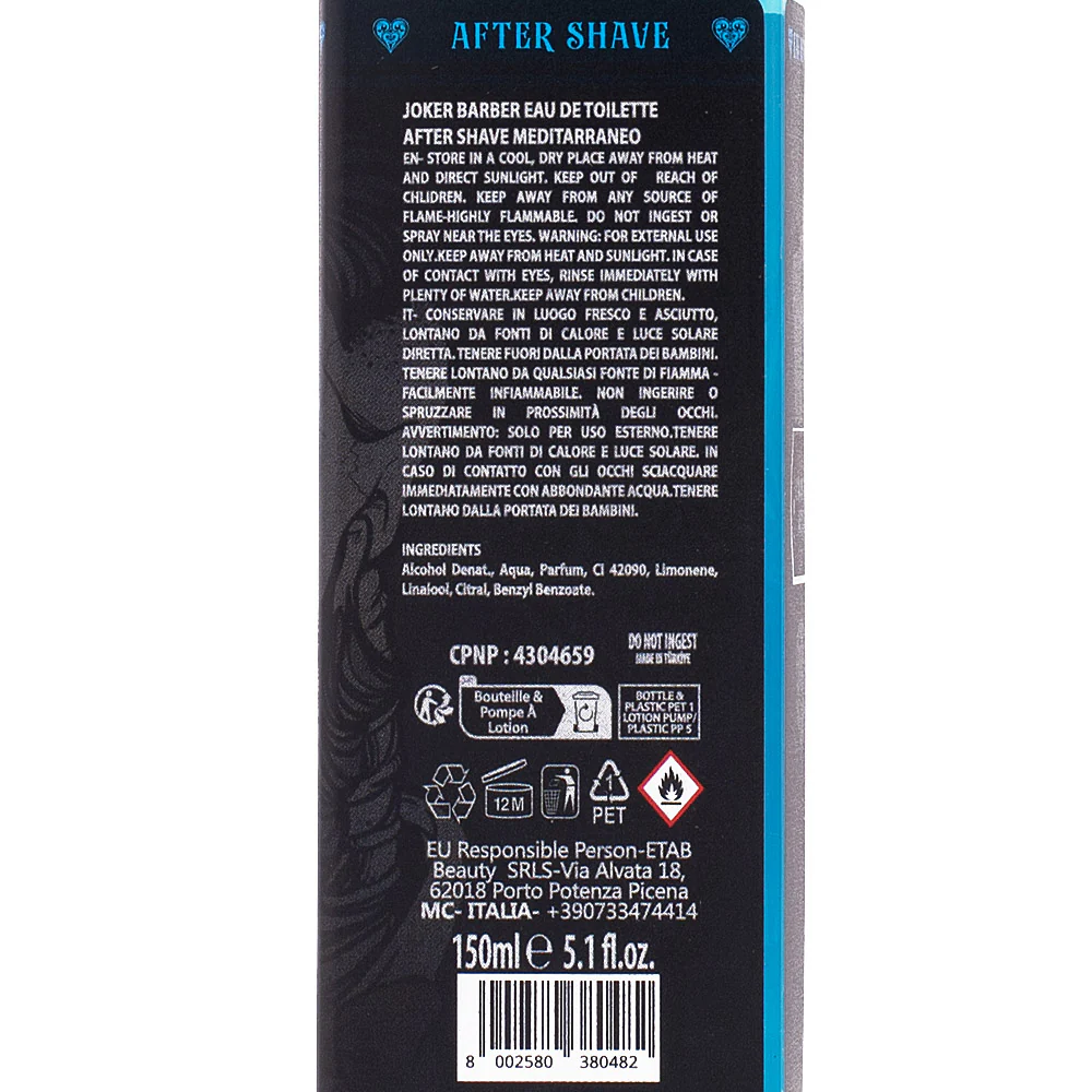 Joker Barber Eau de Toilette After Shave Mediterraneo 150ml - dopobarba profumato - Image 3