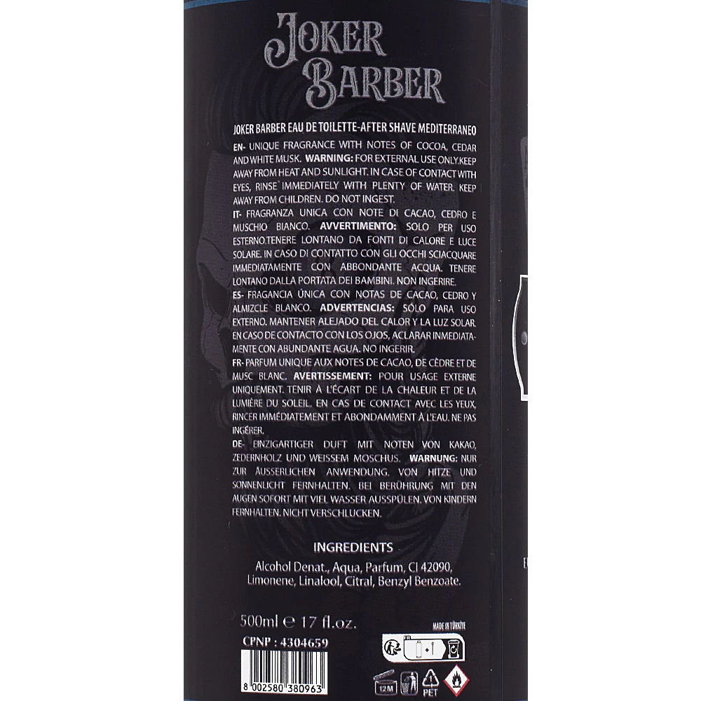 Joker Barber Eau de Toilette After Shave Mediterraneo 500ml - dopobarba profumato - Image 2