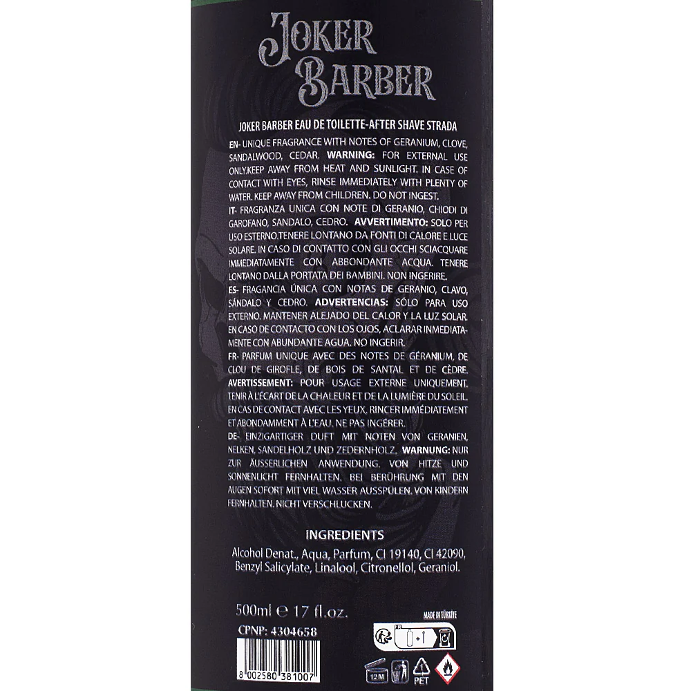 Joker Barber Eau de Toilette After Shave Strada 500ml - dopobarba profumato - Image 2