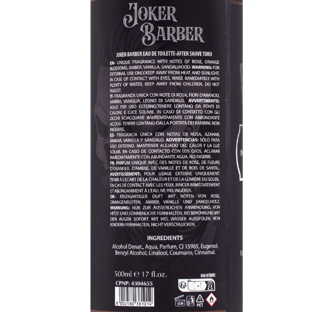 Joker Barber Eau de Toilette After Shave Toro 500ml - dopobarba profumato - Image 2