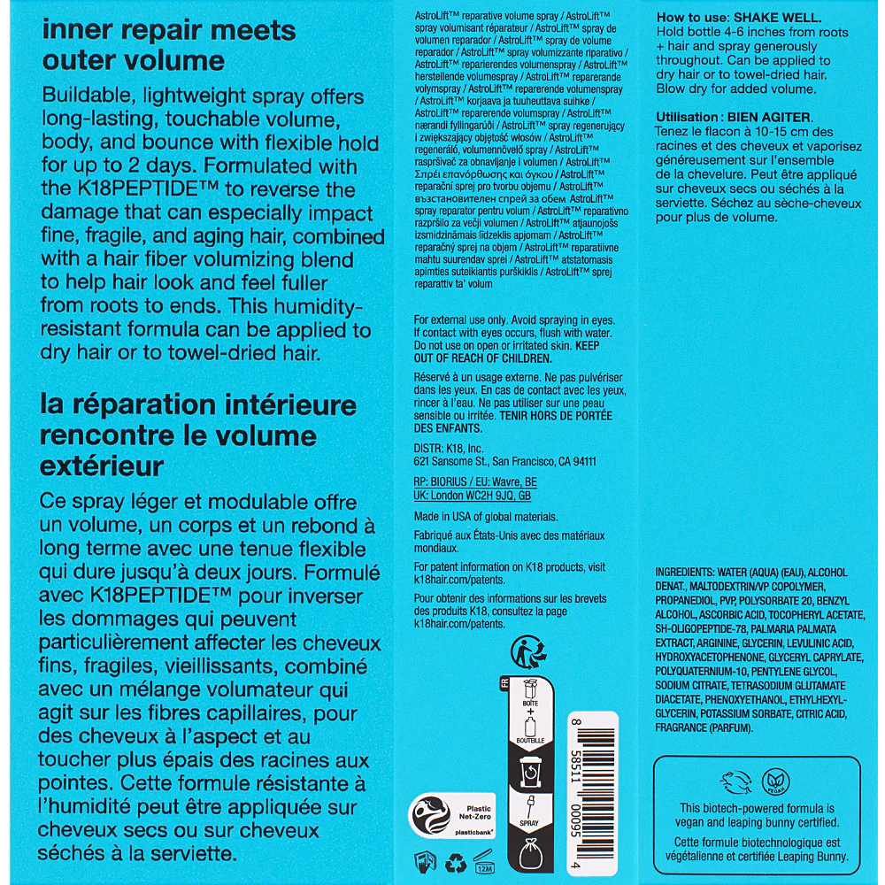 K18 Astrolift Reparative Volume Spray 118ml - spray volumizzante - Image 4