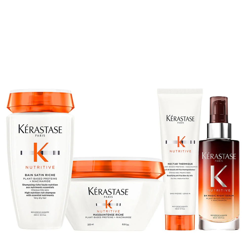 Kerastase Nutritive Bain Satin Riche 250ml Masque Intense Riche 200ml Nectar Thermique 150ml 8h Magic Night Serum 90ml