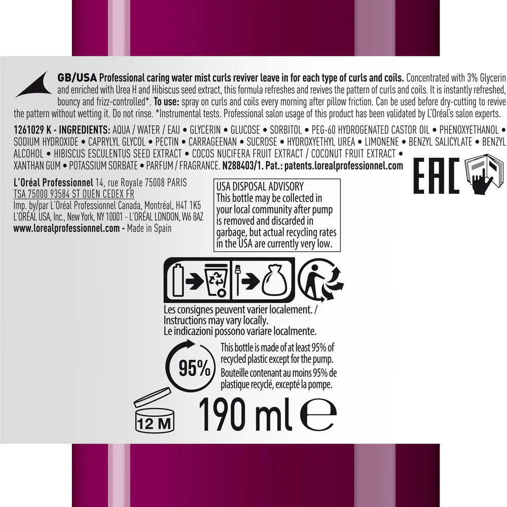L'Oréal Professionnel Curl Expression Reviver Spray 190ml - spray rinnovatore del riccio - Image 3