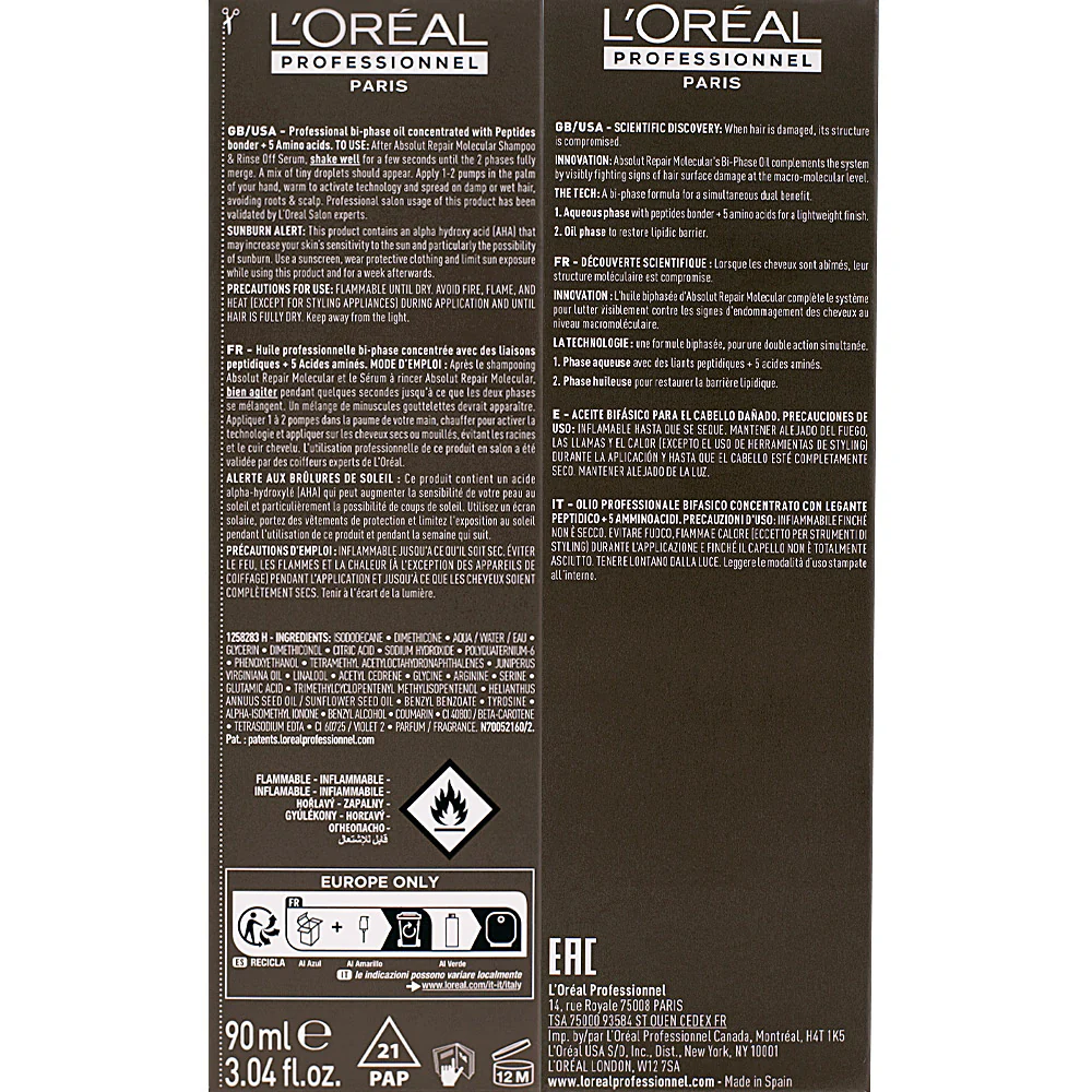 L'Oreal Professionnel Paris Serie Expert Absolut Repair Molecular Oil 90ml - olio capelli danneggiati - Image 7