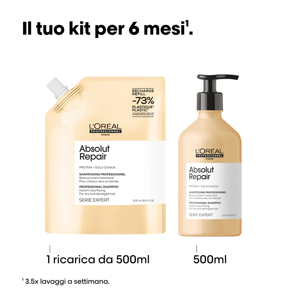 L'Oreal Professionnel Paris Serie Expert Absolut Repair Shampoo Refill 500ml - eco-ricarica shampoo capelli danneggiati - Image 5