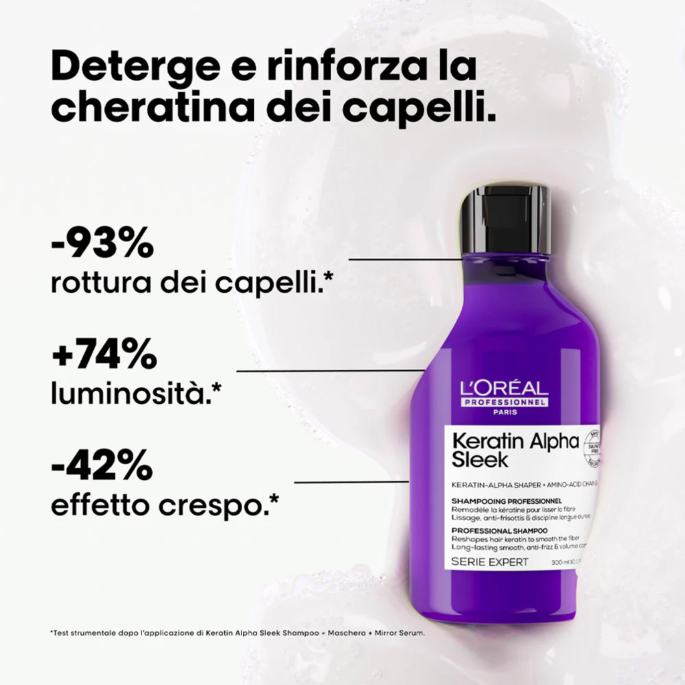 L'Oreal Professionnel Paris Serie Expert Keratin Alpha Sleek Shampoo 300ml - shampoo disciplinante anticrespo - Image 2