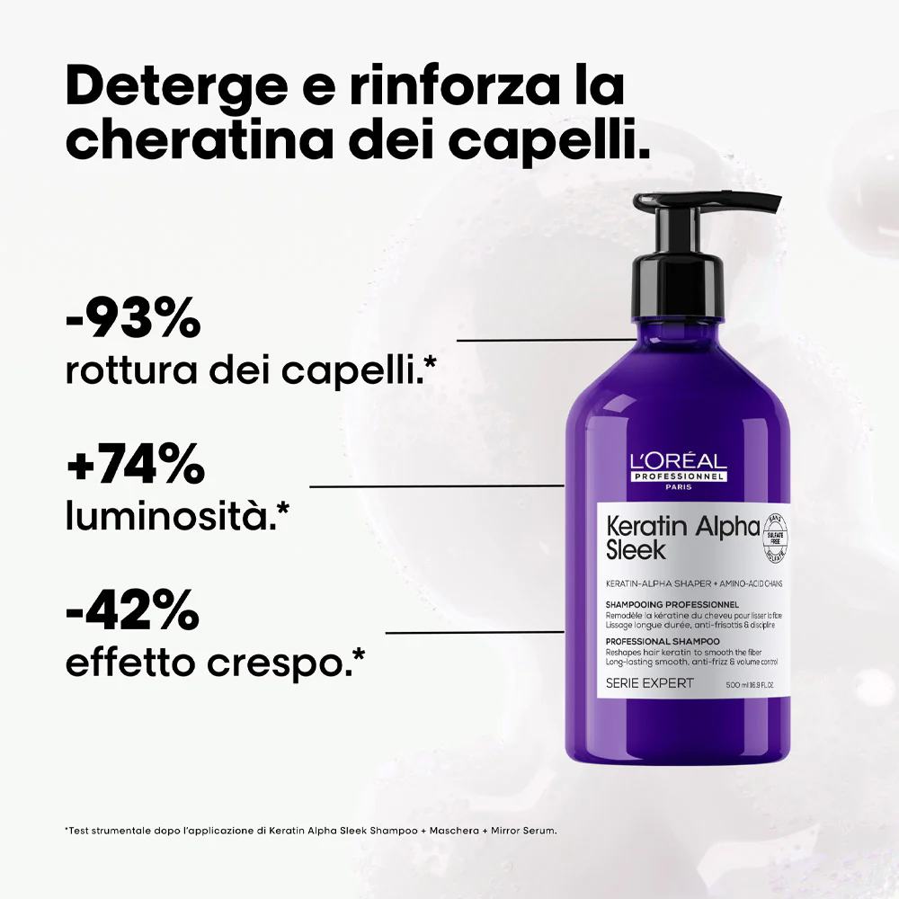 L'Oreal Professionnel Paris Serie Expert Keratin Alpha Sleek Shampoo 500ml - shampoo disciplinante anticrespo - Image 2