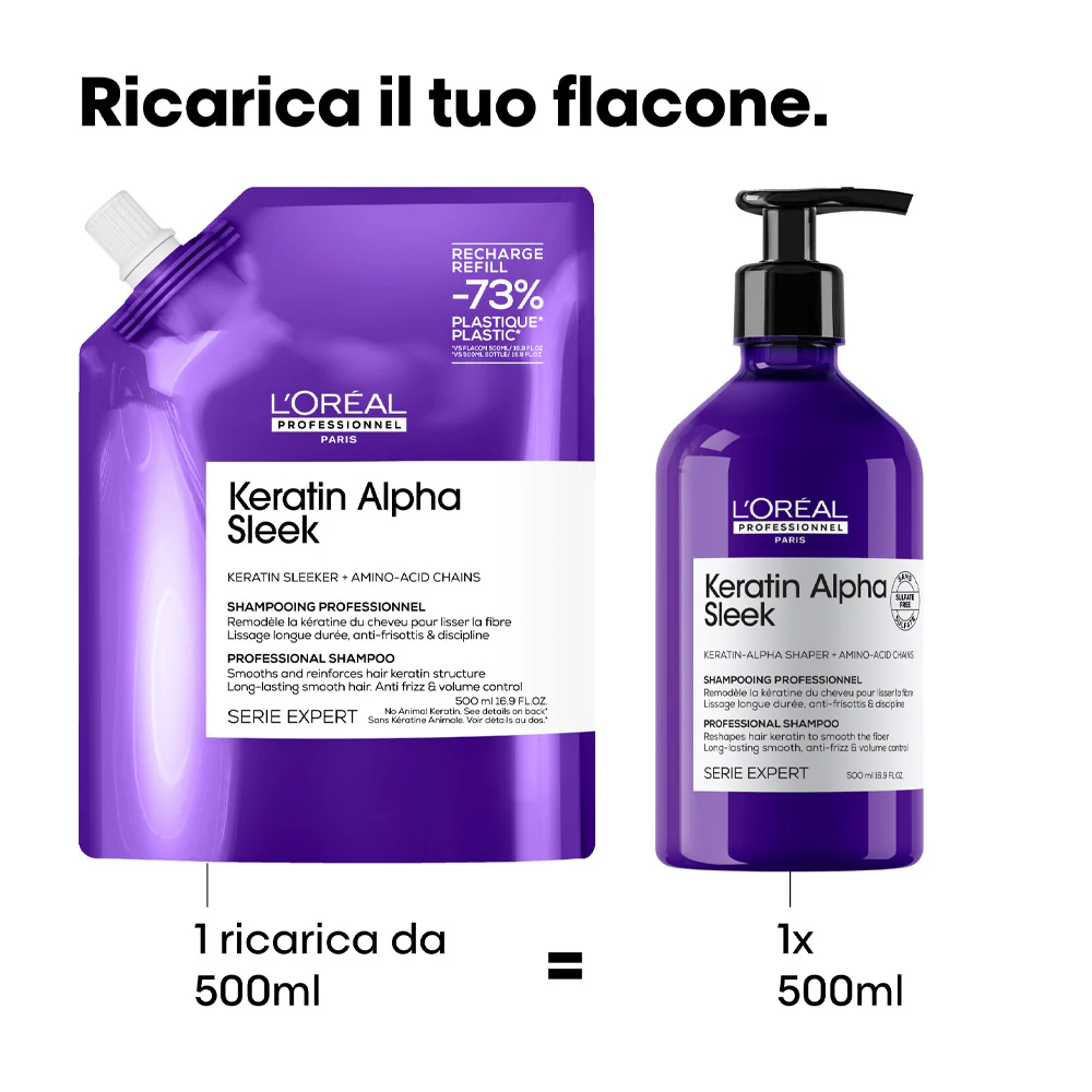 L'Oreal Professionnel Paris Serie Expert Keratin Alpha Sleek Shampoo Refill 500ml - shampoo disciplinante anticrespo - Image 5