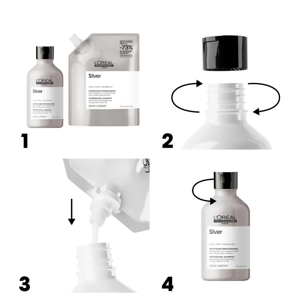 L'Oreal Professionnel Paris Serie Expert Silver Shampoo Refill 500ml - eco-ricarica shampoo antigiallo - Image 2
