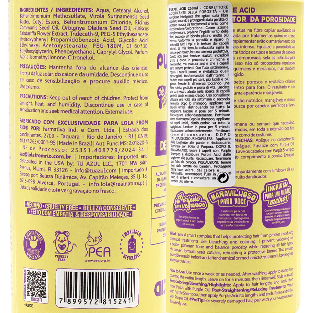 Lola From Rio Purple Acid Corrector De Porosidade 250ml - trattamento ristrutturante capelli biondi - Image 4