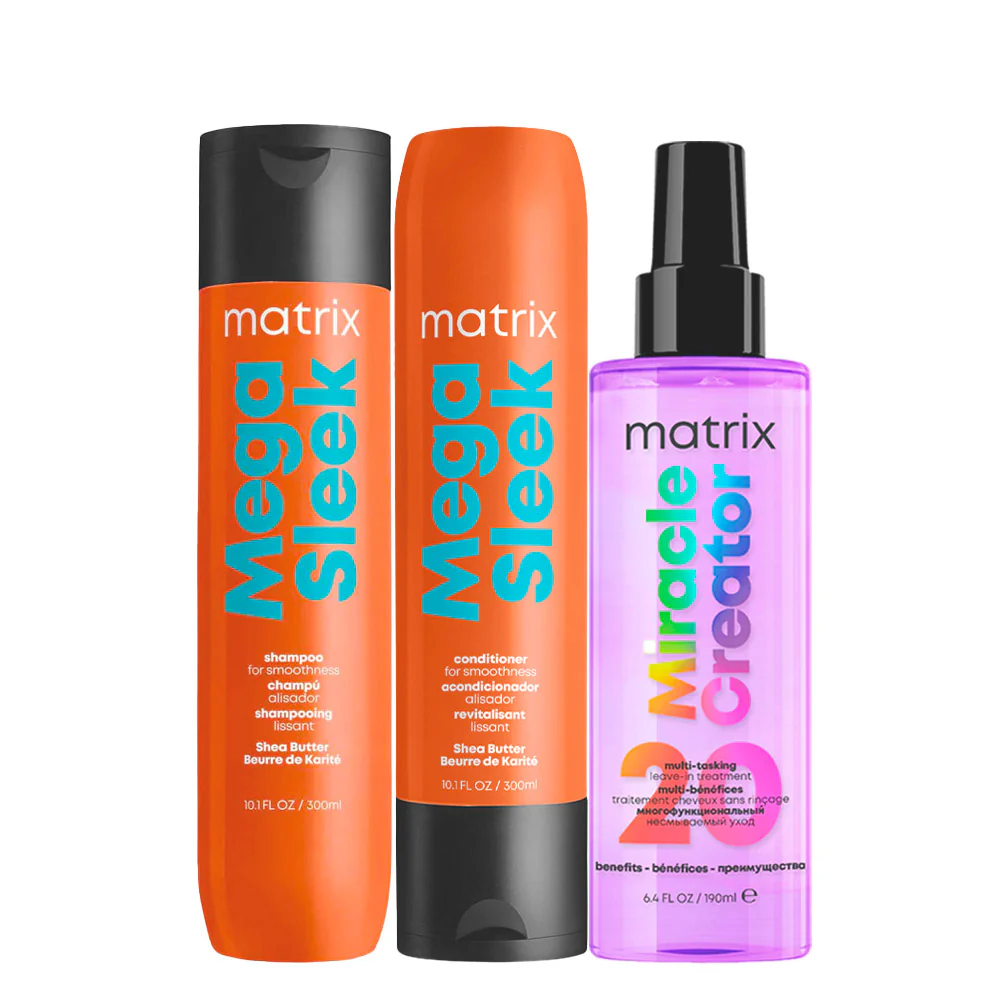 Matrix Haircare Mega Sleek Shampoo 300ml Conditioner 300ml Miracle Creator 190ml