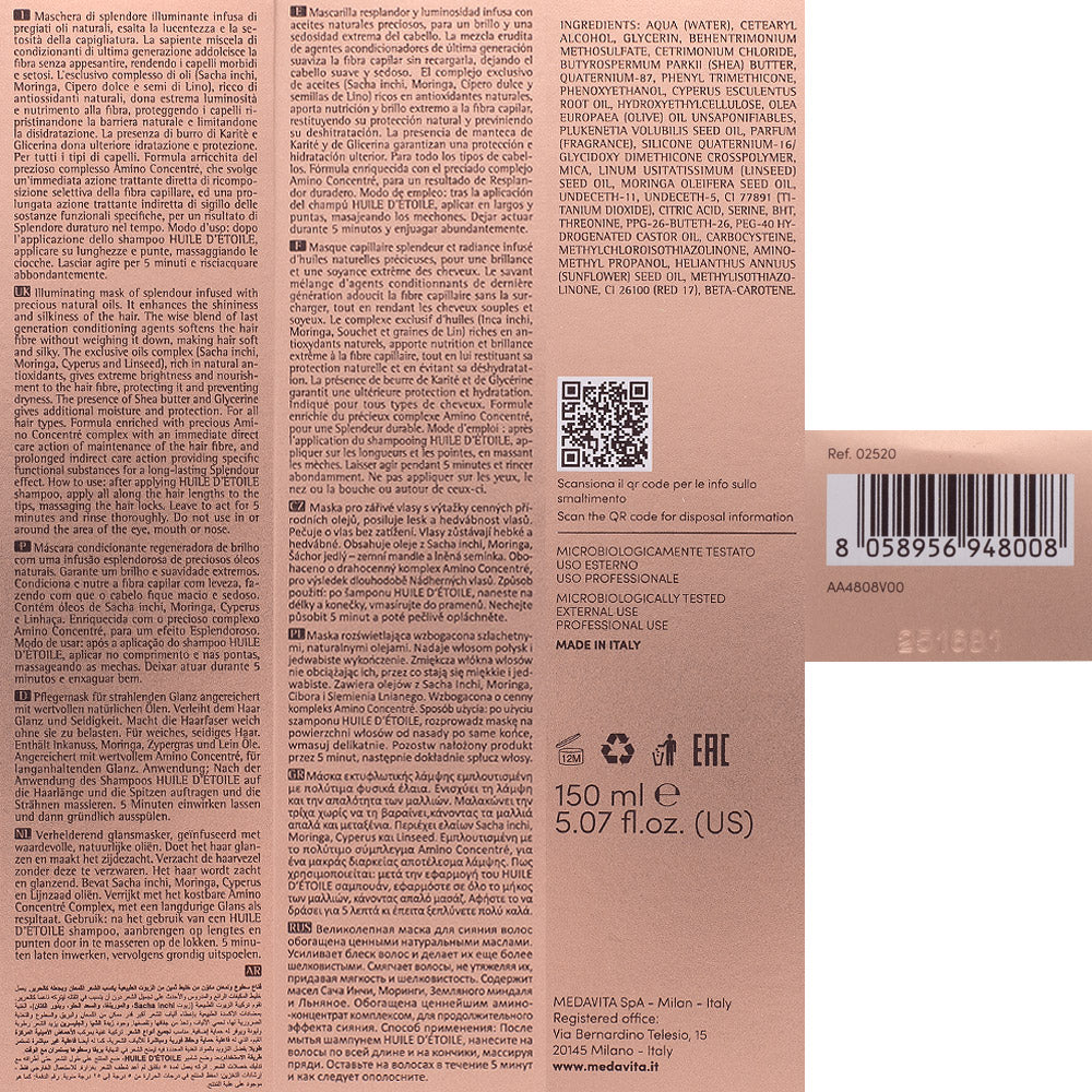 Medavita Huile D'Etoile Shining Oils Hair Mask 150ml - maschera di oli illuminante - Image 3