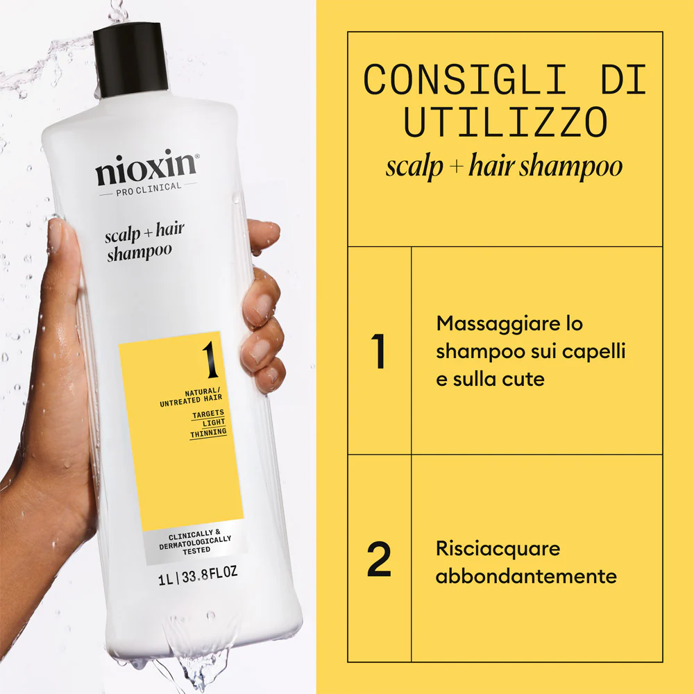 Nioxin Sistema 1 Scalp + Hair Shampoo 1000ml  - shampoo anti assottigliamento lieve - Image 5