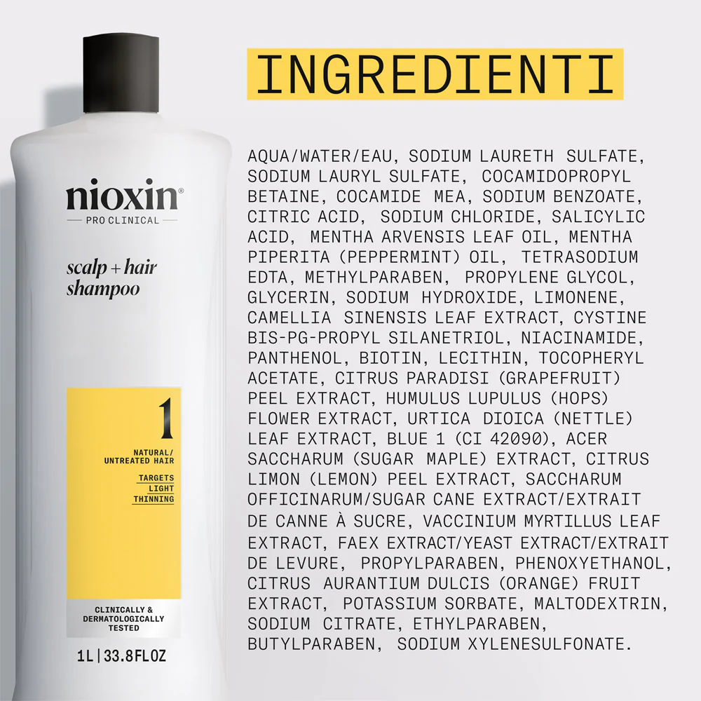Nioxin Sistema 1 Scalp + Hair Shampoo 1000ml  - shampoo anti assottigliamento lieve - Image 7