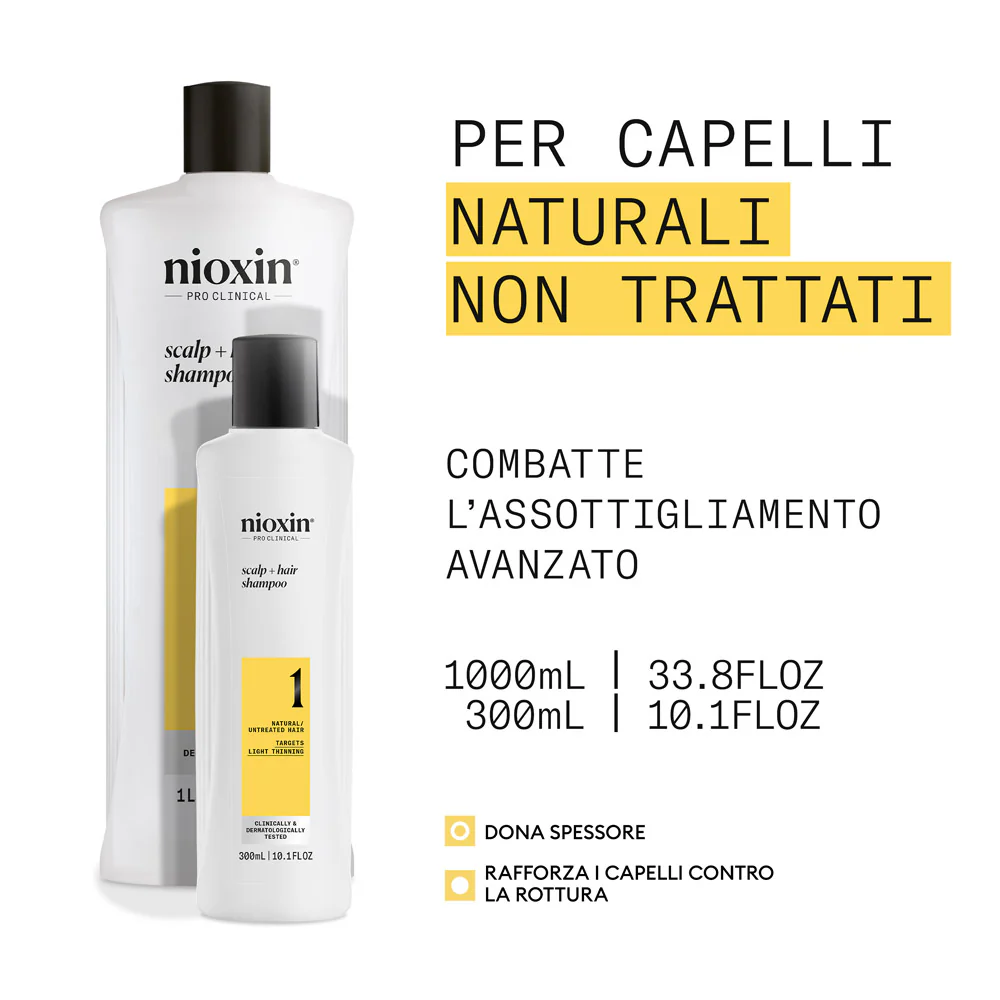 Nioxin Sistema 1 Scalp + Hair Shampoo 300ml  - shampoo anti assottigliamento lieve - Image 2